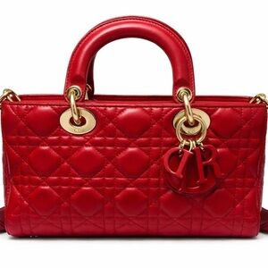 Christian Dior Medium Lady D-Joy bag in cherry red lambskin with O.G Dior Strap